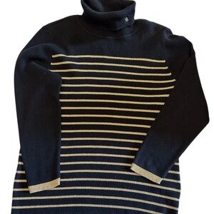 Women’s Lauren Ralph Lauren Green Label Turtleneck Sweater 2XL Black/Gold Stripe